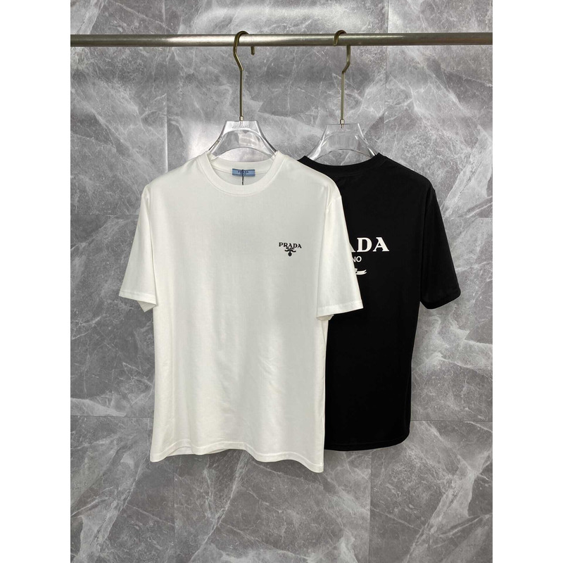 Pra*a t-shirt with contrasting trim and logo cotton black