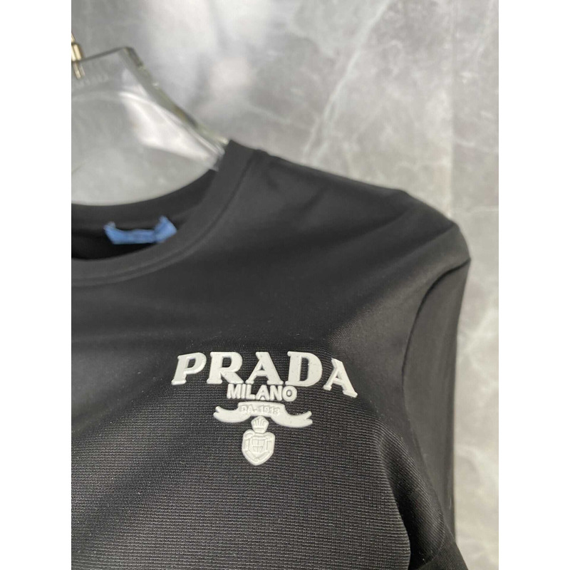 Pra*a t-shirt with contrasting trim and logo cotton black