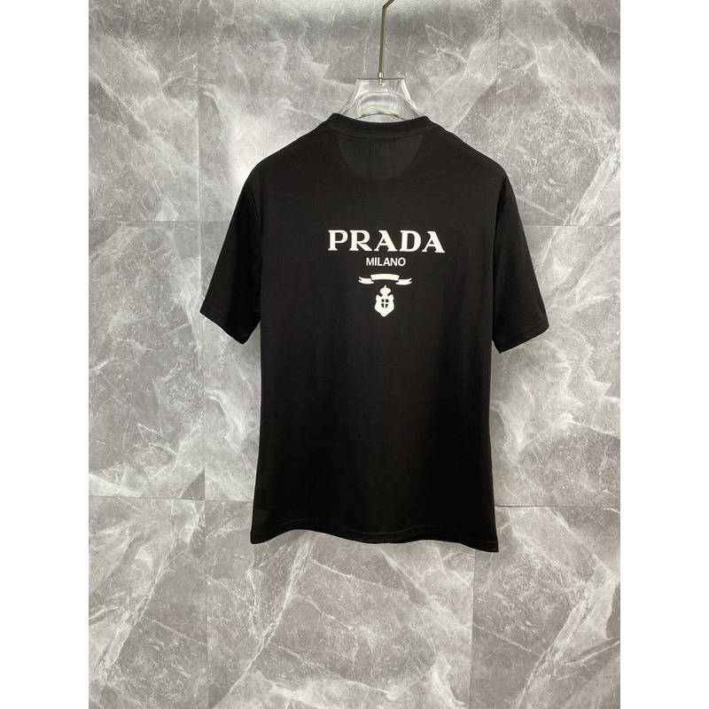 Pra*a t-shirt with contrasting trim and logo cotton black