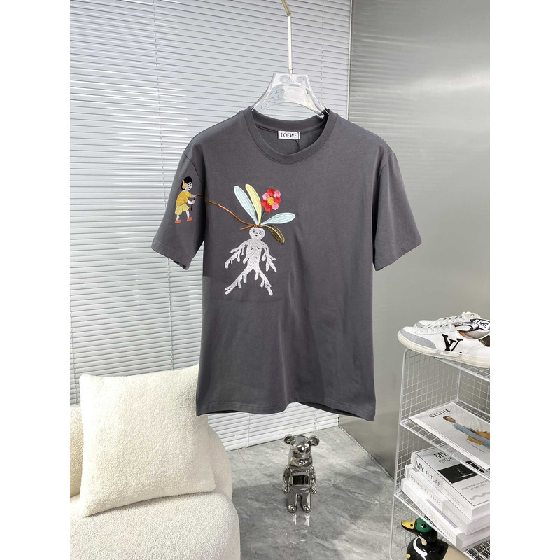 Loewe Embroidered Cotton T-Shirt Grey