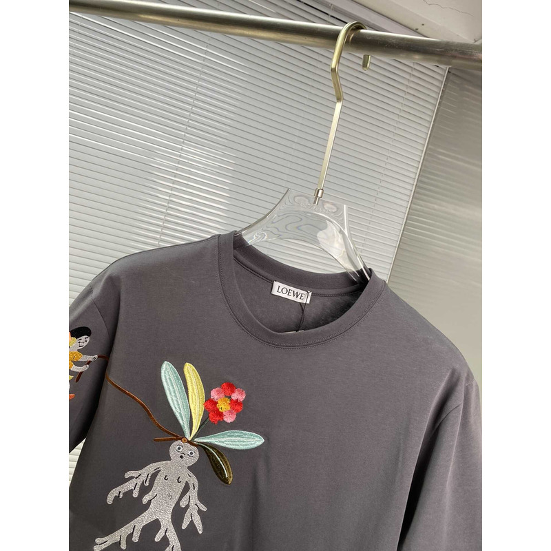 Loewe Embroidered Cotton T-Shirt Grey