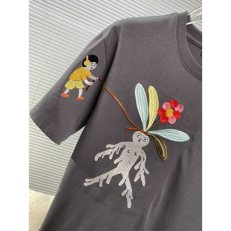 Loewe Embroidered Cotton T-Shirt Grey