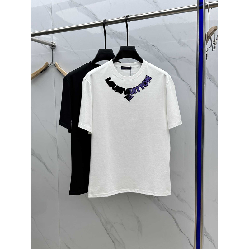 l**is V*t*n neckline logo embroidered t-shirt white