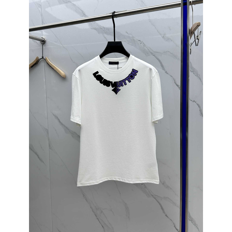 l**is V*t*n neckline logo embroidered t-shirt white