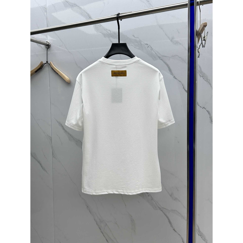 l**is V*t*n neckline logo embroidered t-shirt white