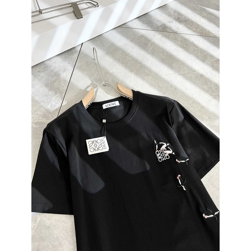 Loewe Logo Embroidered Cotton T-Shirt Black