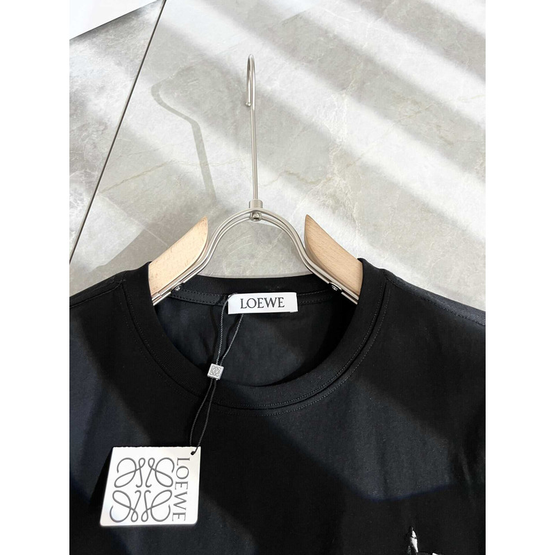 Loewe Logo Embroidered Cotton T-Shirt Black