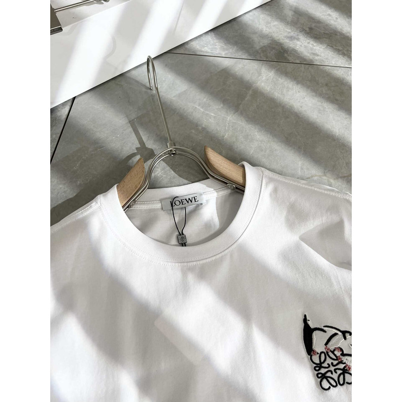 Loewe Logo Embroidered Cotton T-Shirt White