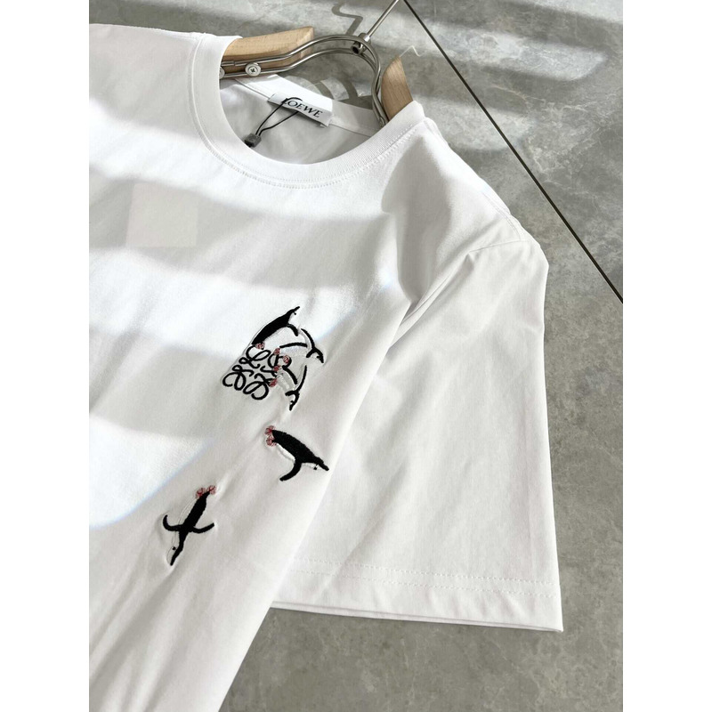 Loewe Logo Embroidered Cotton T-Shirt White