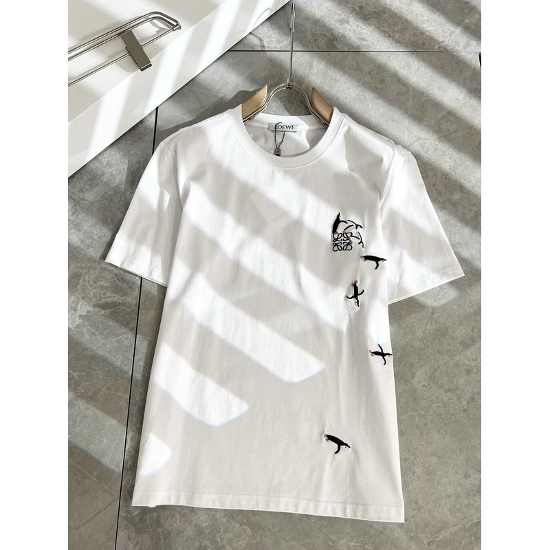 Loewe Logo Embroidered Cotton T-Shirt White