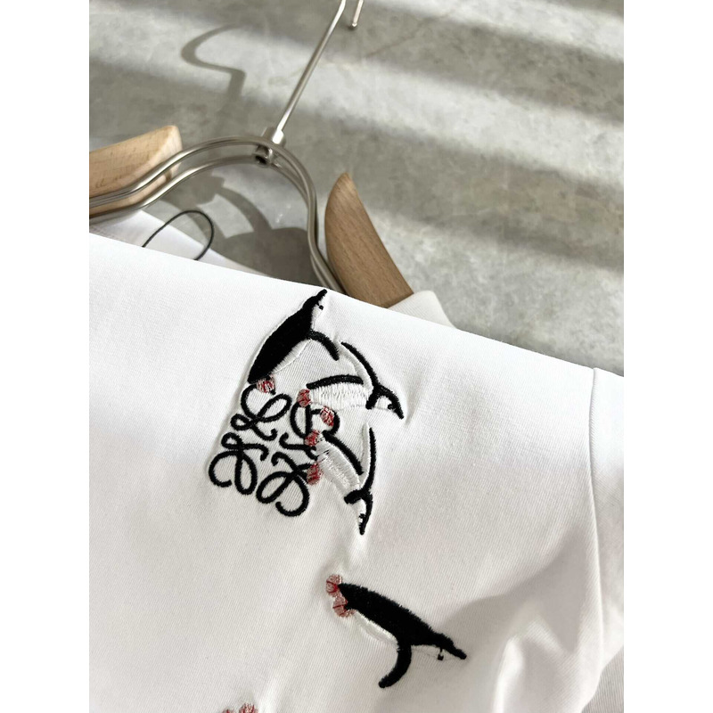 Loewe Logo Embroidered Cotton T-Shirt White