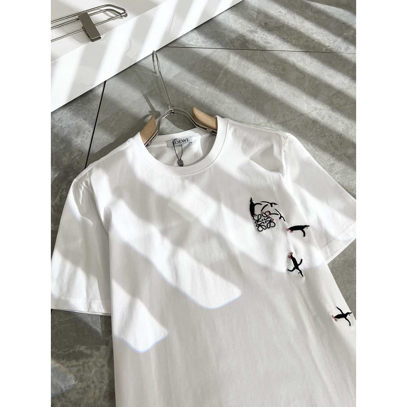 Loewe Logo Embroidered Cotton T-Shirt White