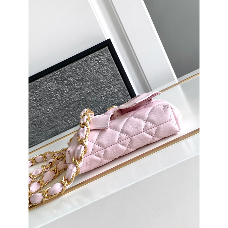 Ch*el chain bag patent shiny lambskin gold-tone metal pink