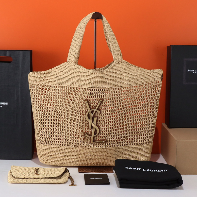 Saint Laurent Icare Oversized Shopping Bag In Raffia Beige