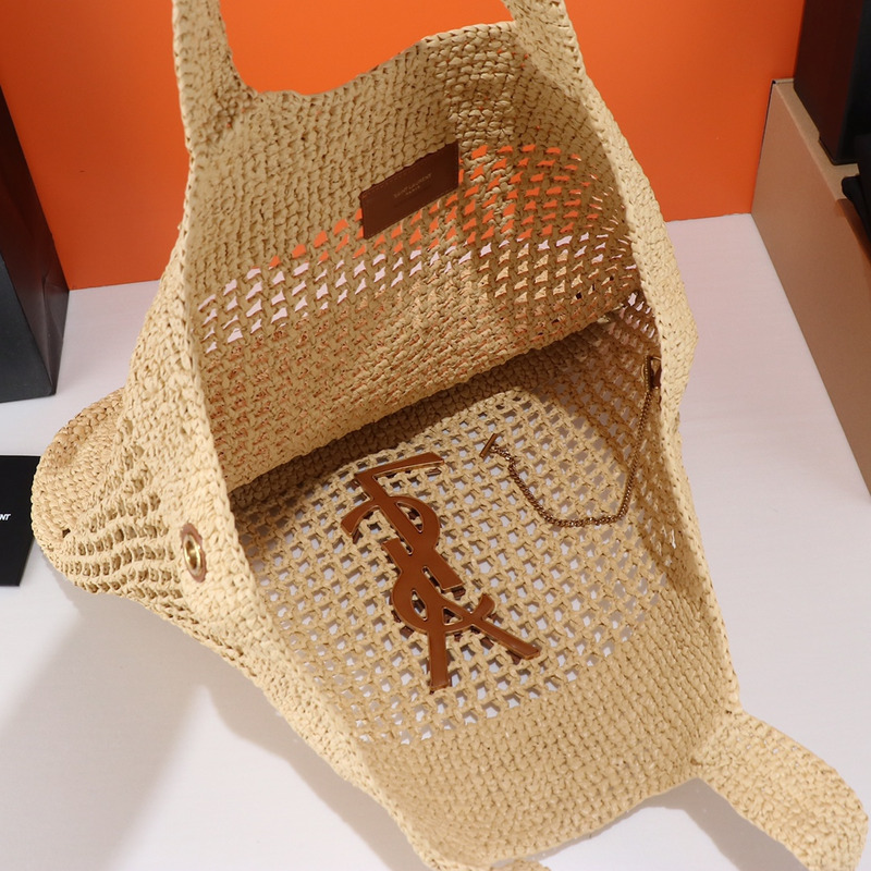 Saint Laurent Icare Oversized Shopping Bag In Raffia Beige