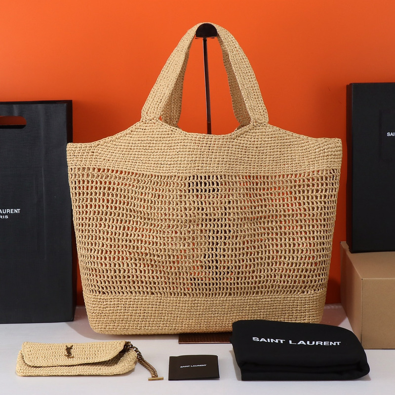 Saint Laurent Icare Oversized Shopping Bag In Raffia Beige