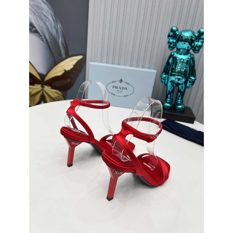 Pra*a geometric-heel satin sandals red