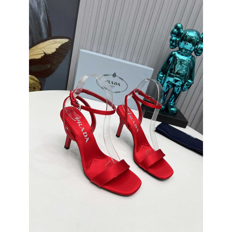 Pra*a geometric-heel satin sandals red