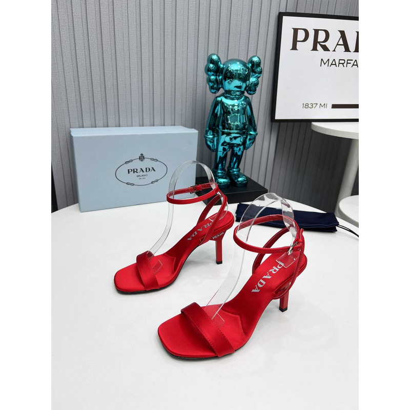 Pra*a geometric-heel satin sandals red