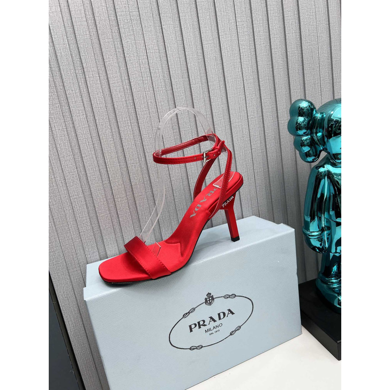 Pra*a geometric-heel satin sandals red