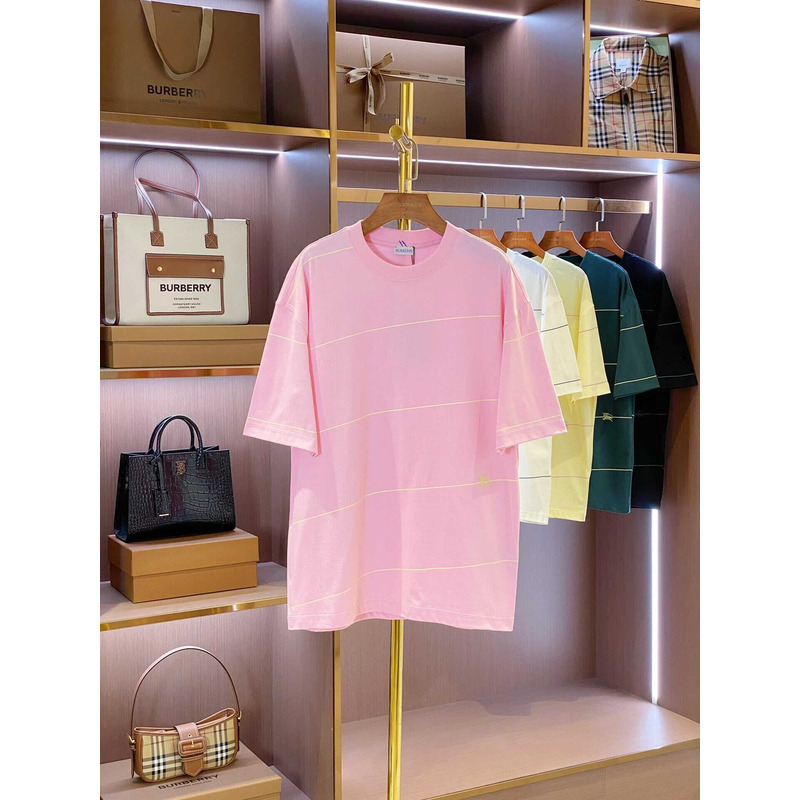 B**rry embroidered t-shirt with diagonal stripes pink