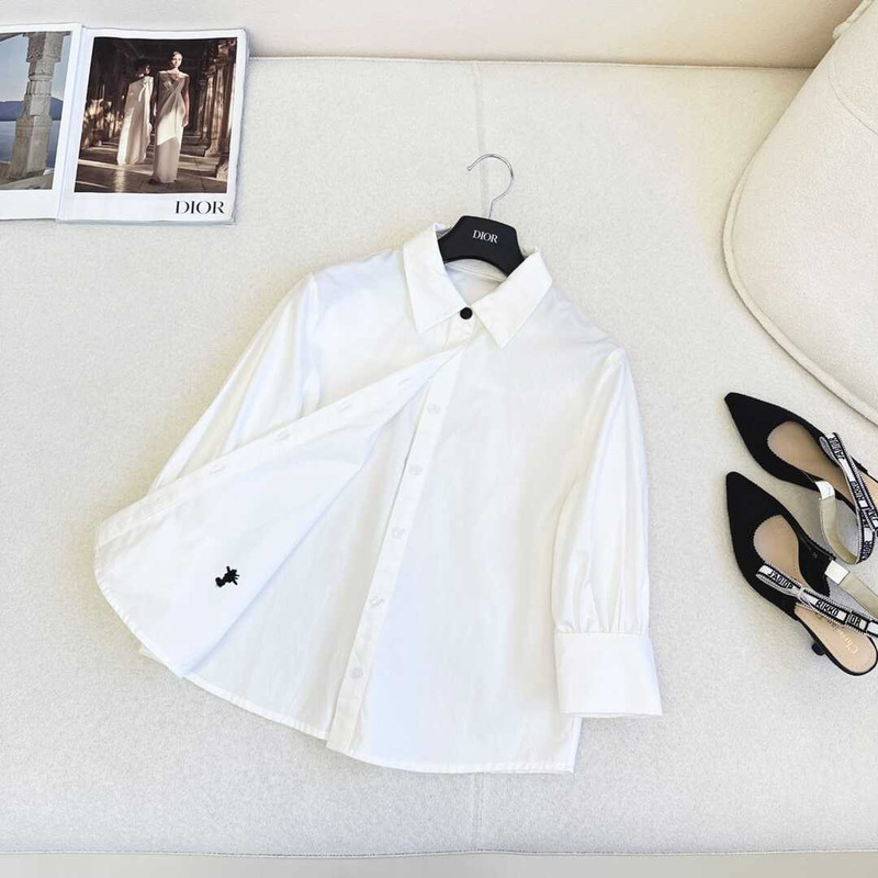 D*or blouse long sleeves white cotton-poplin