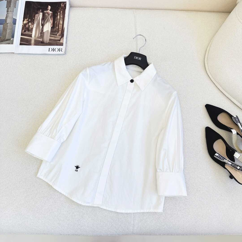 D*or blouse long sleeves white cotton-poplin