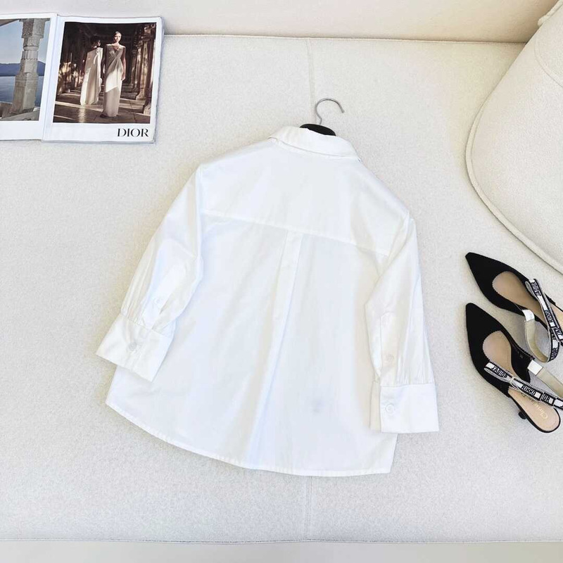 D*or blouse long sleeves white cotton-poplin