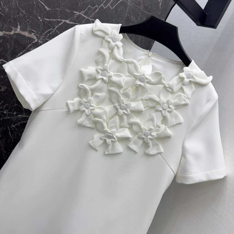 Valentino Crepe Couture 3D Flower Short Dress Ivory