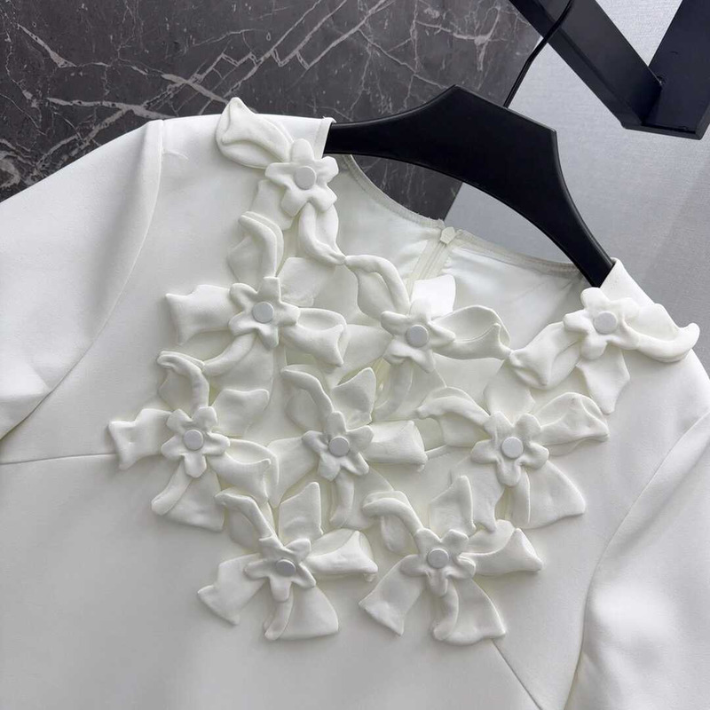 Valentino Crepe Couture 3D Flower Short Dress Ivory