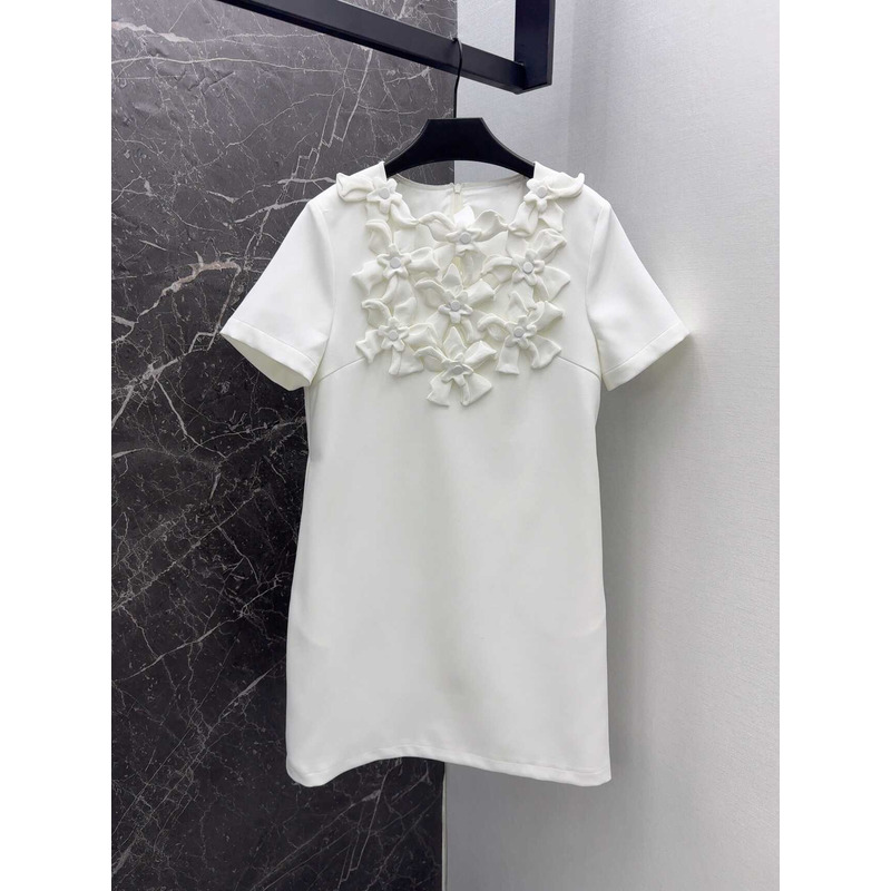 Valentino Crepe Couture 3D Flower Short Dress Ivory