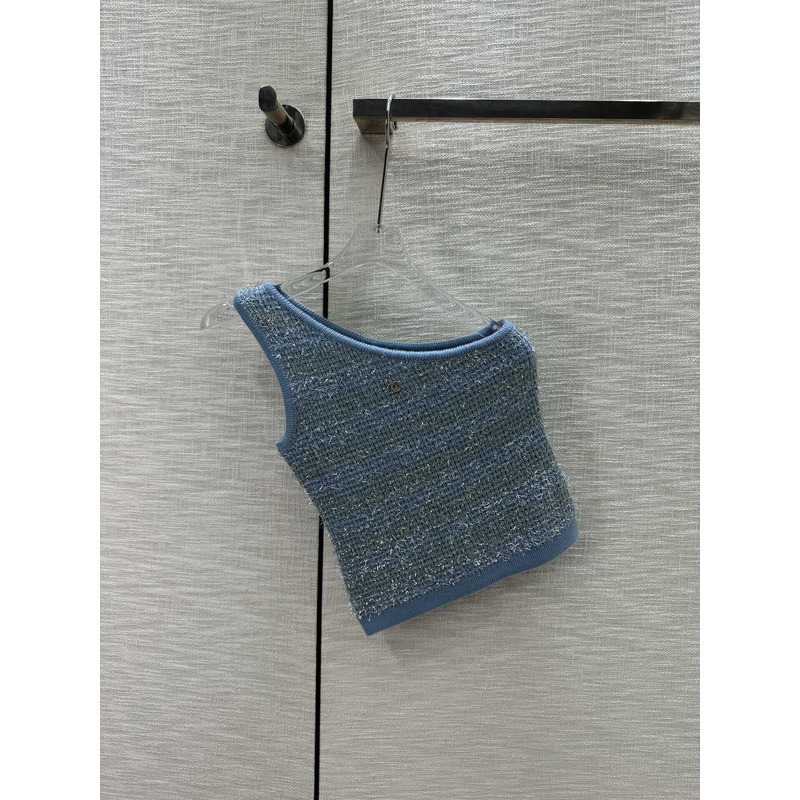 Ch*el logo knitted top blue