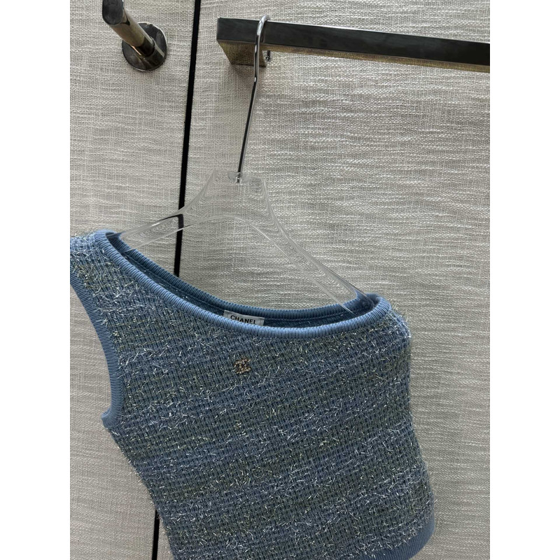 Ch*el logo knitted top blue