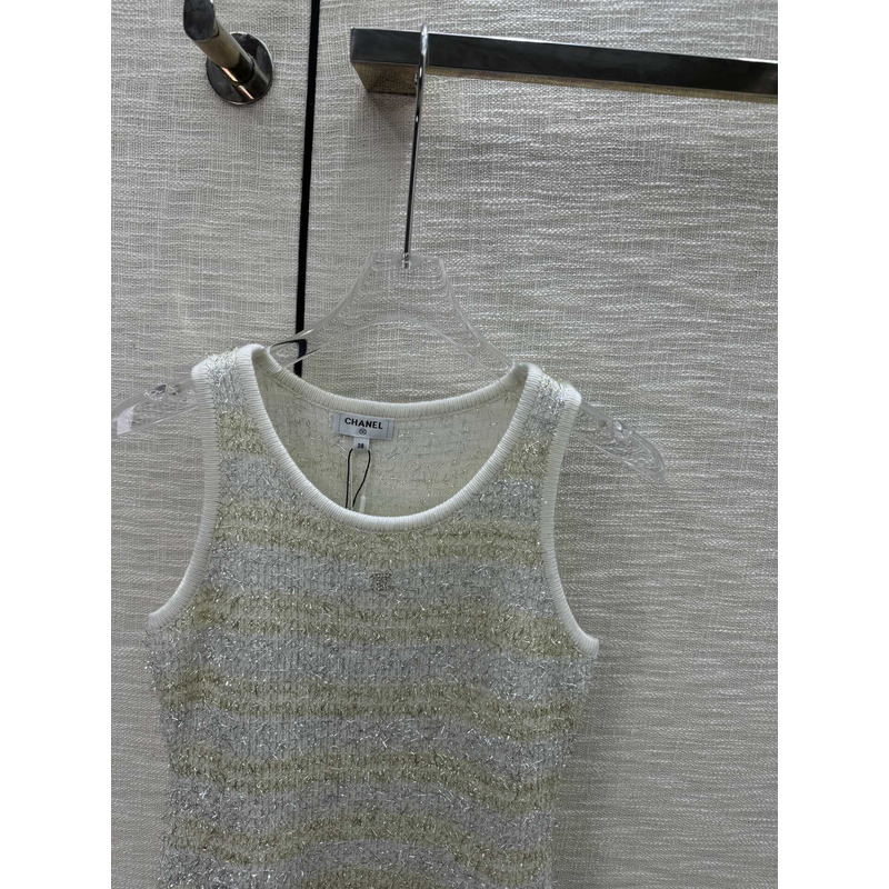 Ch*el logo knitted tank top grey