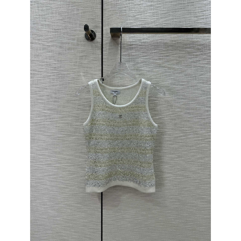 Ch*el logo knitted tank top grey