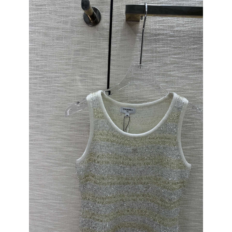 Ch*el logo knitted tank top grey