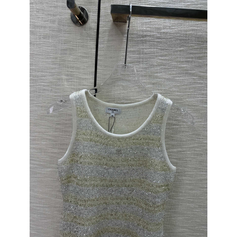 Ch*el logo knitted tank top grey