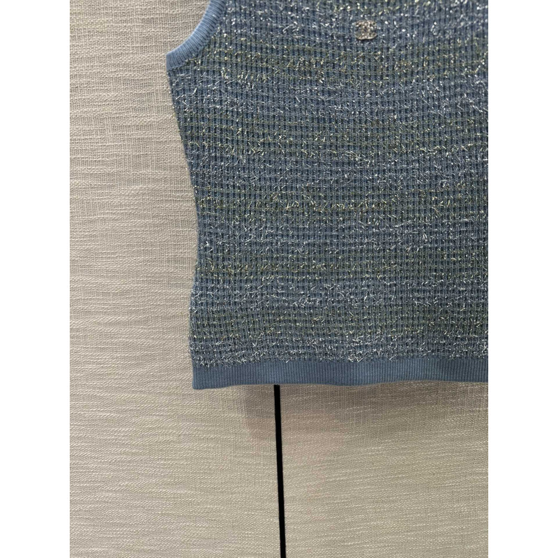 Ch*el logo knitted tank top blue