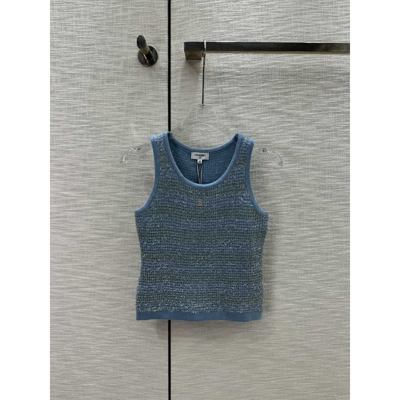 Ch*el logo knitted tank top blue