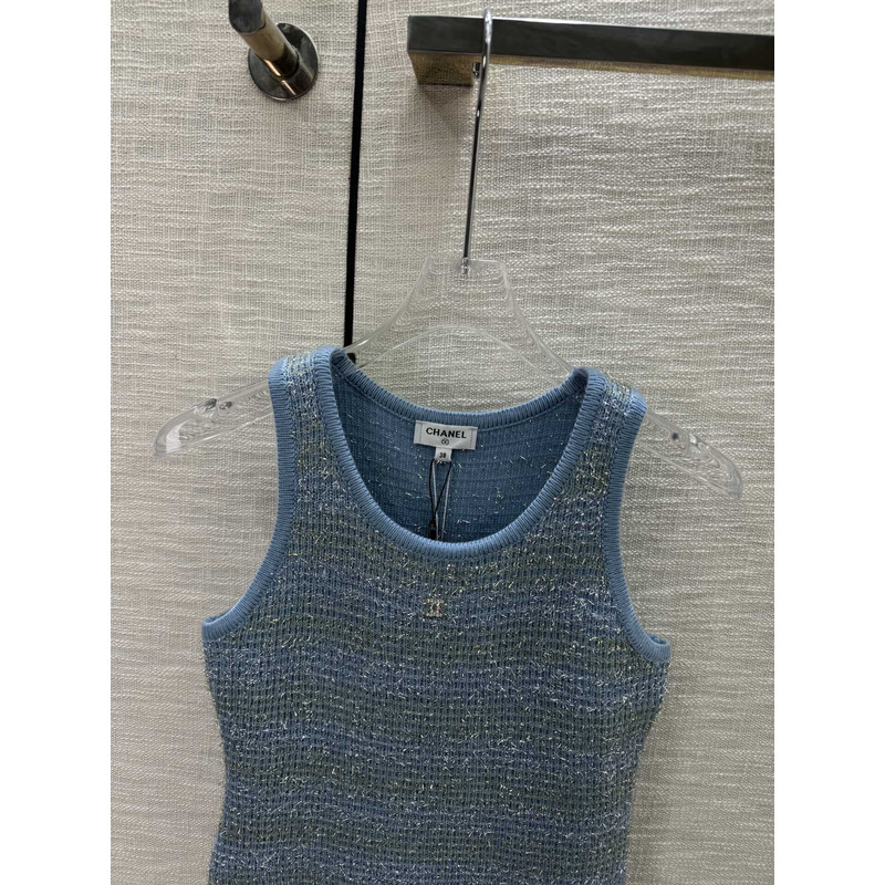 Ch*el logo knitted tank top blue