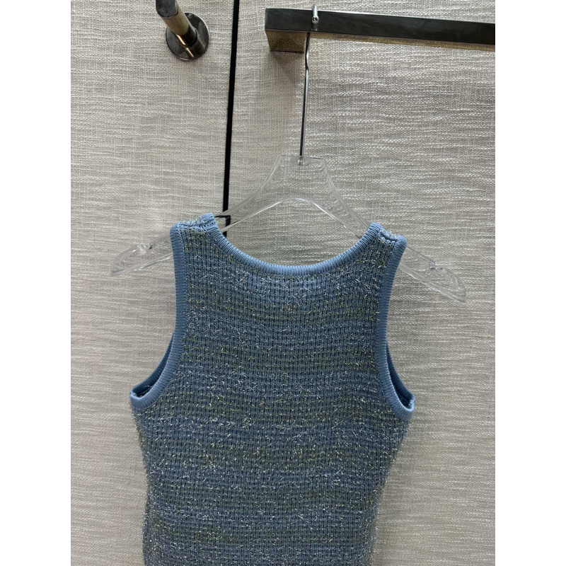 Ch*el logo knitted tank top blue