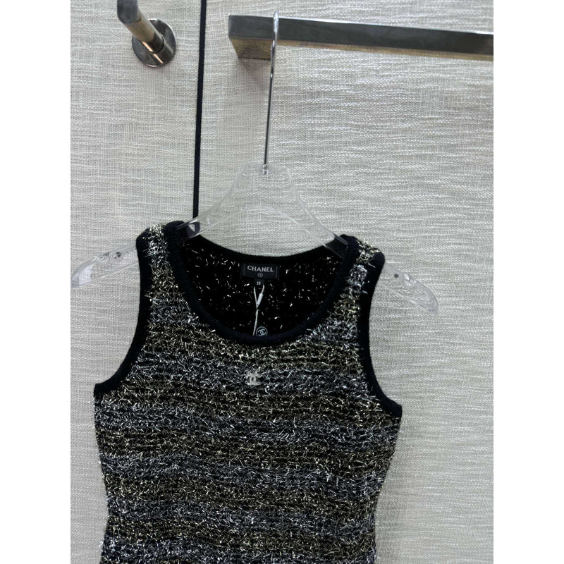 Ch*el logo knitted tank top black