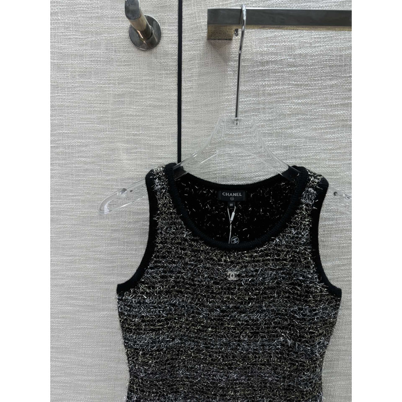 Ch*el logo knitted tank top black