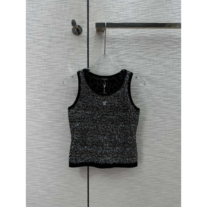 Ch*el logo knitted tank top black