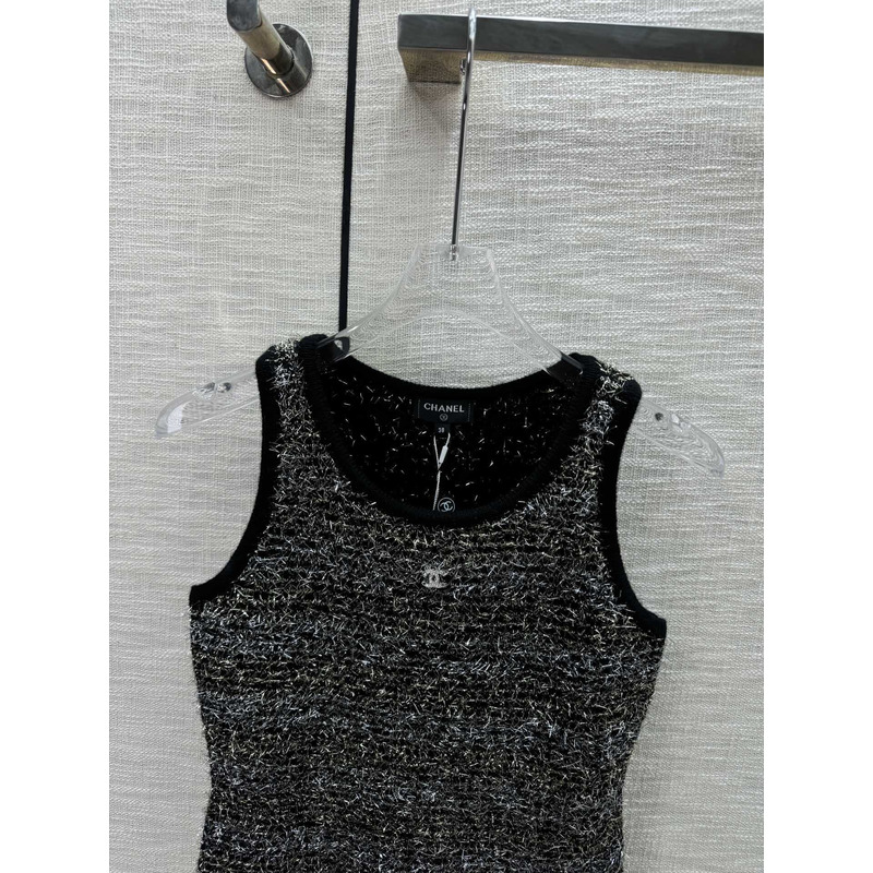 Ch*el logo knitted tank top black