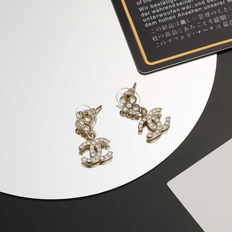 Ch*el cc logo crystal earrings gold