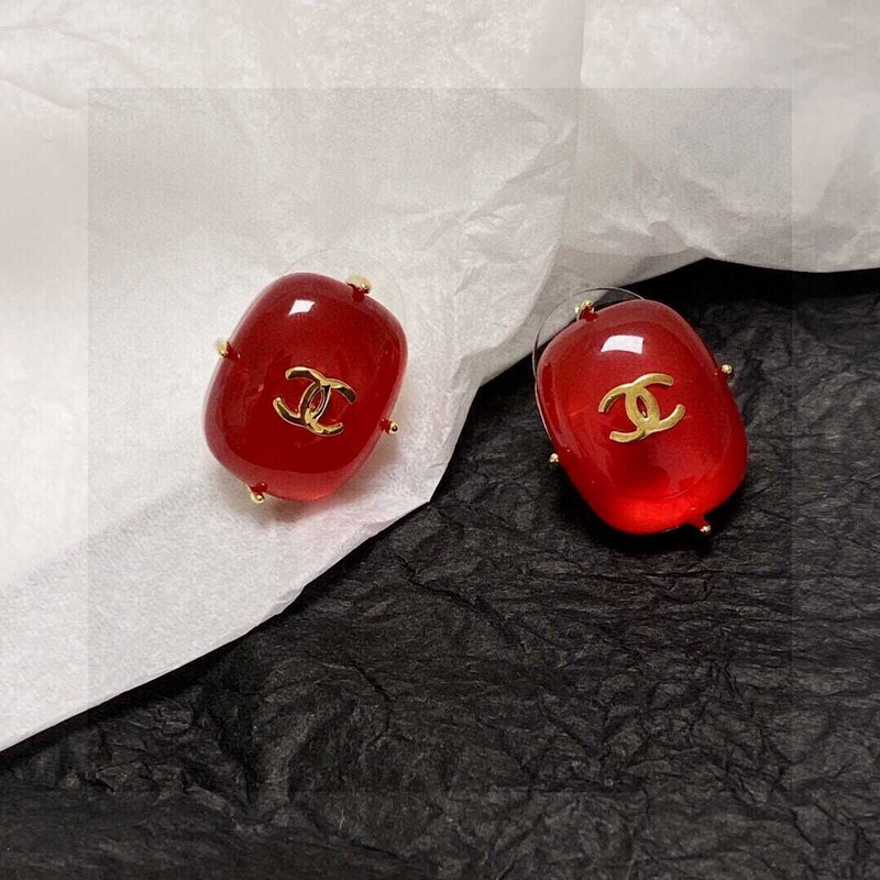 Ch*el cc logo earrings red tone