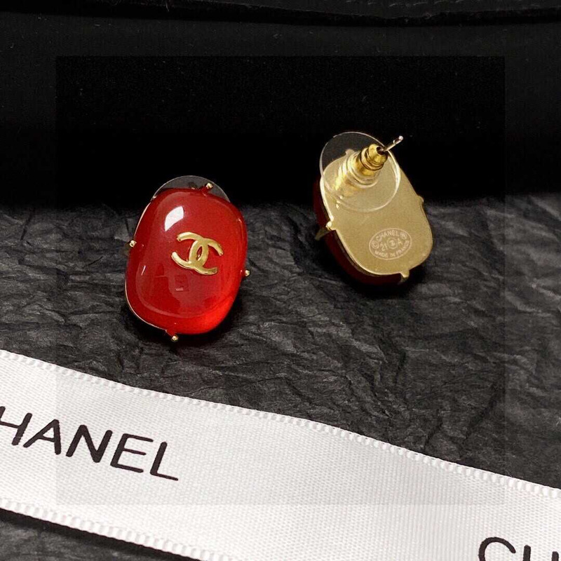 Ch*el cc logo earrings red tone