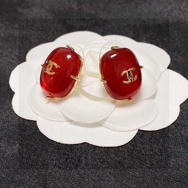 Ch*el cc logo earrings red tone