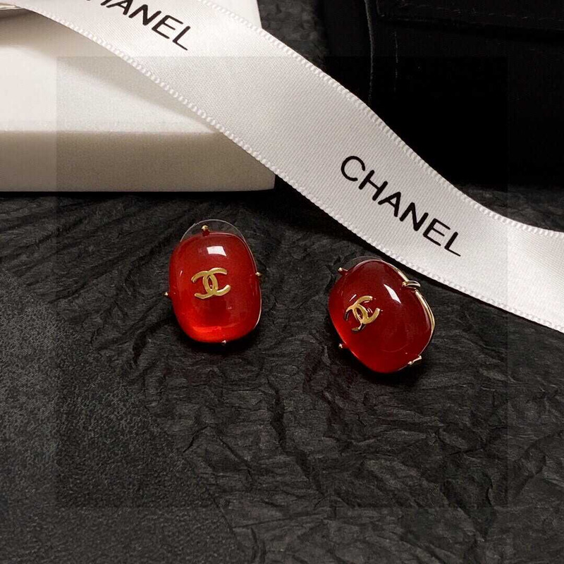 Ch*el cc logo earrings red tone